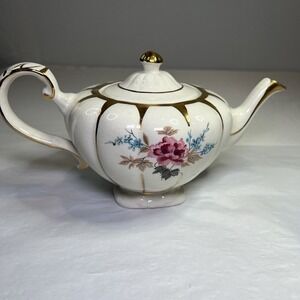 Vintage Arthur Wood Teapot England Pink Roses On White Gold Trim 4845